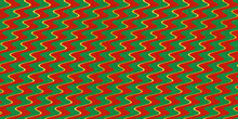 Red And Green Vintage Craft Paper Textured Seamless Wavy Retro Stripes Christmas Pattern With Shiny Gold Foil Decoration. Classic Xmas Card Background, Winter Holiday Backdrop Or Wrapping Paper..
