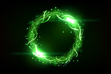 Wall Mural - Green circle lightning ring with sparks effect. Widescreen Vector Illustration