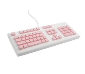 3D pink keyboard floating on white background. Clipping path included. 3D rendering