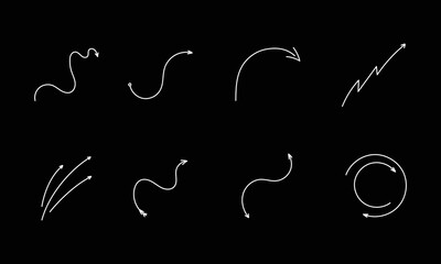 Poster - White writhing and twisting arrows icon set. Cursor movement and minimalistic distance symbol with outline design for graphic vector decor