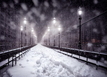 Brooklyn Bridge Under Heavy  Snow, Digital Illustration