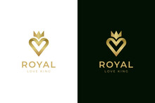 Golden Heart Crown Logo Icon Design, For Love Royal Brand, Beauty Queen Symbol Design Element