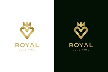 golden heart crown logo icon design, for love royal brand, beauty queen symbol design element