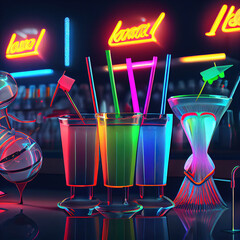 Wall Mural - Neon Light Drinks Shiny Nightclub Pub Bar Decoration Print