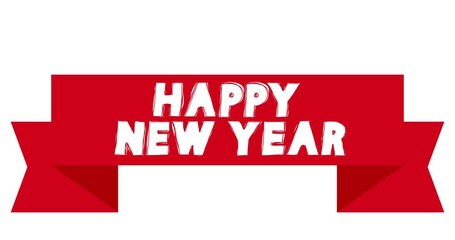Poster - Animated retro, vintage red ribbon with the text Happy New Year.