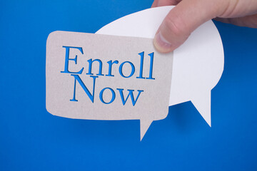 Poster - Speech bubble in front of colored background with Enroll Now text.