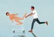 © fStop - Man running, pushing inflatable sex doll in shopping cart