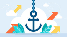 The Anchor Hangs On The Chain. Nautical Marine Symbol. Business Element. Anchor Icon, Retention, Seo, App, Badge, Business, Button, Chain, Content. Flat Style. Vector Illustration.