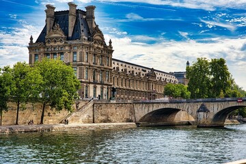 Poster - Ancient Tuileries Palace by the Pont Alexandre III deck arch bridge in Paris