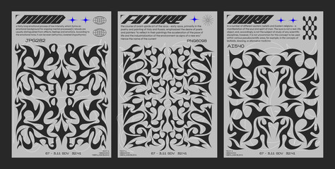 Wall Mural - y2k posters in retro futuristic style. tribal style elements for 90s design. printable vector banner
