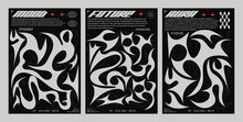 Y2K Posters In Retro Futuristic Style. Tribal Style Elements For 90s Design. Printable Vector Banner Collection