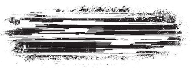 Glitch distorted grungy shape . Noised grange texture. Textured and glitched shapes .Grunge texture. Screen print and noise effect .Vector overlay background with a halftone dots screen print texture.