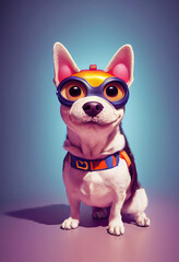 Sticker - Cute funny dog with mask dressed as hero cartoon character