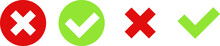 Green Check Mark, Red Cross Mark Icon Set. Icon For An Application Or Website. Green And Red OK And X Icon. Flat And Modern Checkmark Design, Vector Illustration On Transparent Background. PNG Image