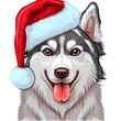 a husky dog wearing a santa hat and smiling at the camera with his tongue out and tongue out. Generative AI