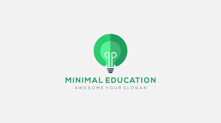 Minimal education light bulb line vector logo design template