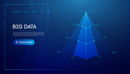 Pyramid business technology background. Tech vector triangle abstract background. Wireframe pyramid 3d model.