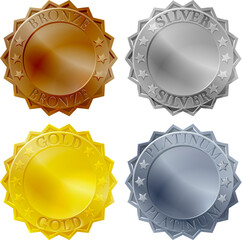 Medals Bronze Silver Gold Platinum Icon Set