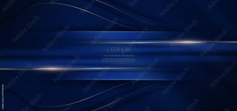 Abstract elegant dark blue background with golden line and lighting ...
