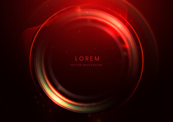 Wall Mural - abstract technology futuristic neon circle glowing red light lines with speed motion blur effect on 