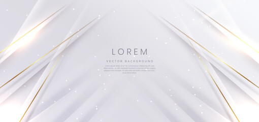 Abstract elegant white background with golden line and lighting effect sparkle. Luxury template design.