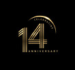 14 years anniversary celebration logotype. elegant modern number gold color