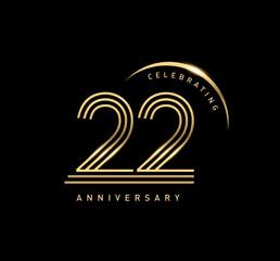 Wall Mural - 22 years anniversary celebration logotype. elegant modern number gold color