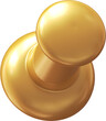 Gold pin, push pin isolated on transparent background. 3D rendering