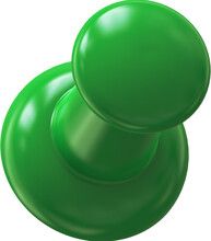 Green Pin, Push Pin Isolated On Transparent Background. 3D Rendering