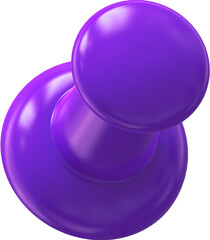 Purple pin, push pin isolated on transparent background. 3D rendering