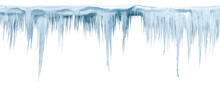 Icicles, Isolated From The Background, Isolated Object. Panoramic Photo.