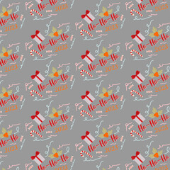 Wall Mural - Christmas pattern ho ho ho, gifts, candys