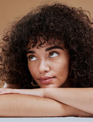 Wall Mural - woman, face and afro hair care for beauty or natural cosmetics wellness treatment. black woman model
