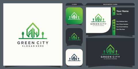 Wall Mural - Green city logo with initials ah modern concept for business premium vector