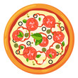 Vegetarian pizza with fresh vegetables. Food cartoon icon