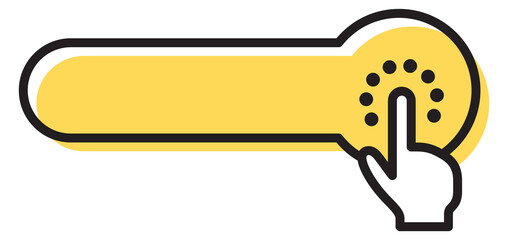 Poster - Finger pressing yellow button. Click here symbol