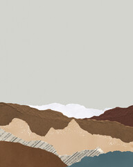 Wall Mural - Abstract landscapes  with torn deckled paper edges in earthy colors. Mountains and fields. Craft Paper Texture.