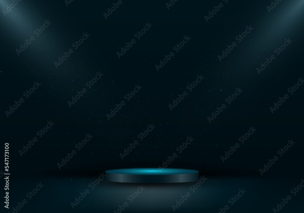 3D podium platform empty dark green studio room with spotlight and ...