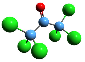 Wall Mural -  3D image of Hexachloroacetone skeletal formula - molecular chemical structure of hexachloropropanone isolated on white background
