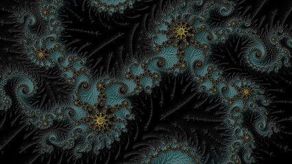 Wall Mural - spiral fractal in yellow, teal and black