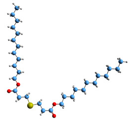 Poster - 3D image of Dilauryl thiodipropionate skeletal formula - molecular chemical structure of Antioxidant Е389 isolated on white background
