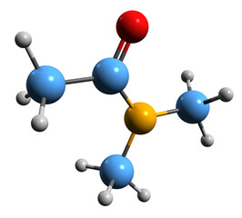 Sticker -  3D image of Dimethylacetamide skeletal formula - molecular chemical structure of polar solvent DMAc isolated on white background

