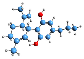 Poster -  3D image of Cannabidivarin skeletal formula - molecular chemical structure of  non-psychoactive cannabinoid isolated on white background
