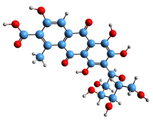 Wall Mural -  3D image of  carminic acid skeletal formula - molecular chemical structure of carmine lake isolated on white background