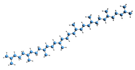 Poster -  3D image of   zeta-Carotene skeletal formula - molecular chemical structure of  photosynthetic pigment carotin isolated on white background