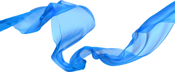 blue fabric fluttering in the wind on transparent background