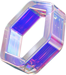 Holographic geometric shape isolated on transparent background. 3D rendering