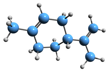 Sticker - 3D image of Limonene skeletal formula - molecular chemical structure of cyclic monoterpene isolated on white background
