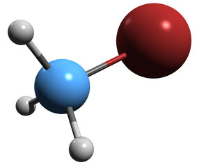 Sticker -  3D image of Bromomethane skeletal formula - molecular chemical structure of organobromine compound  methyl bromide isolated on white background
