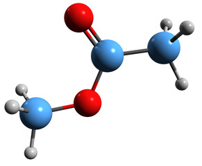 Poster -  3D image of Methyl acetate skeletal formula - molecular chemical structure of Methyl ethanoate isolated on white background
